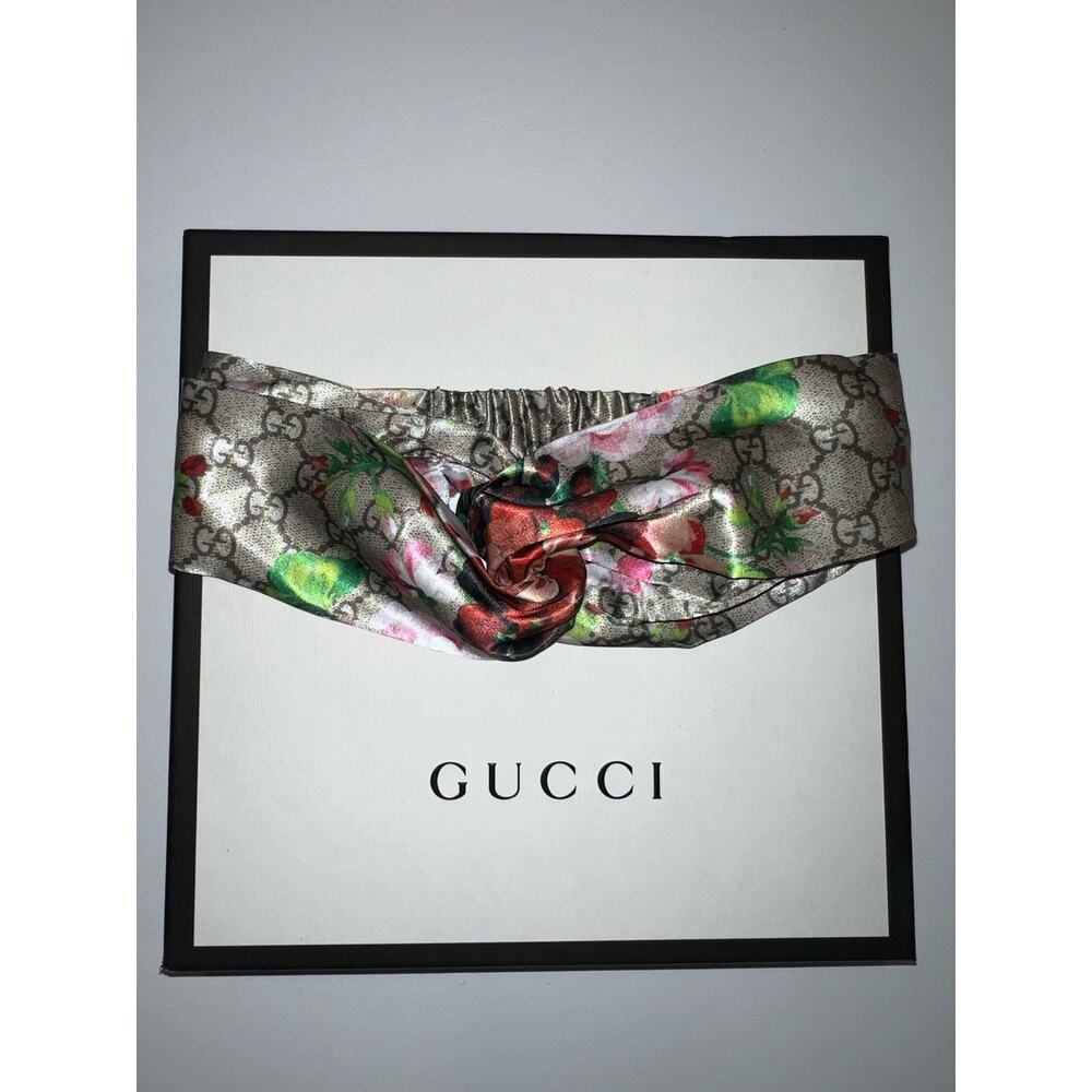 Gucci blooms silk headband wrap elastic accessory GG floral print NEW